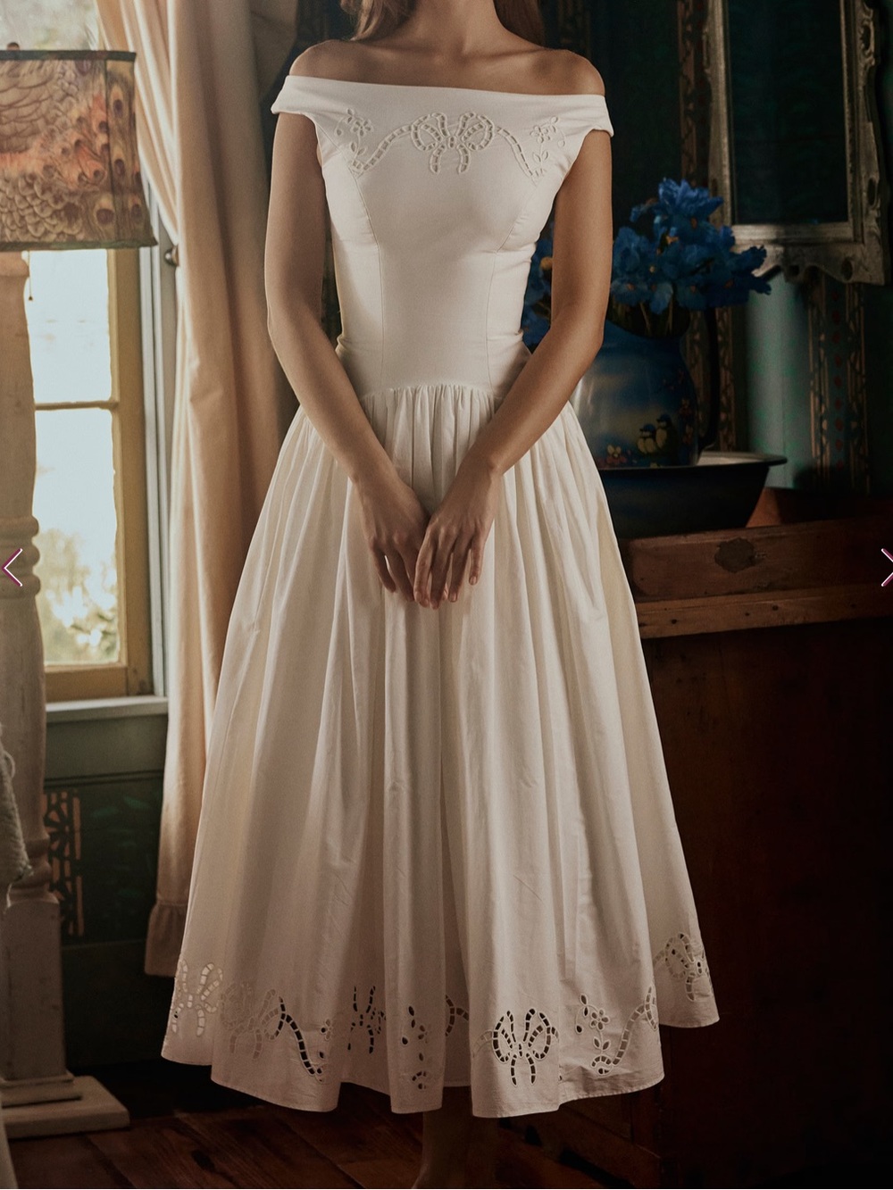 House of CB Lauren White Cotton Broderie Anglaise Boat Neck Maxi Dress - Picture 2 of 10